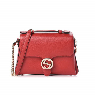 Gucci Red Leather Interlocking GG Clasp Convertible Bag