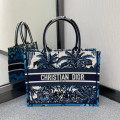 Christian Dior Small Book Tote in Blue Palms Embroidery