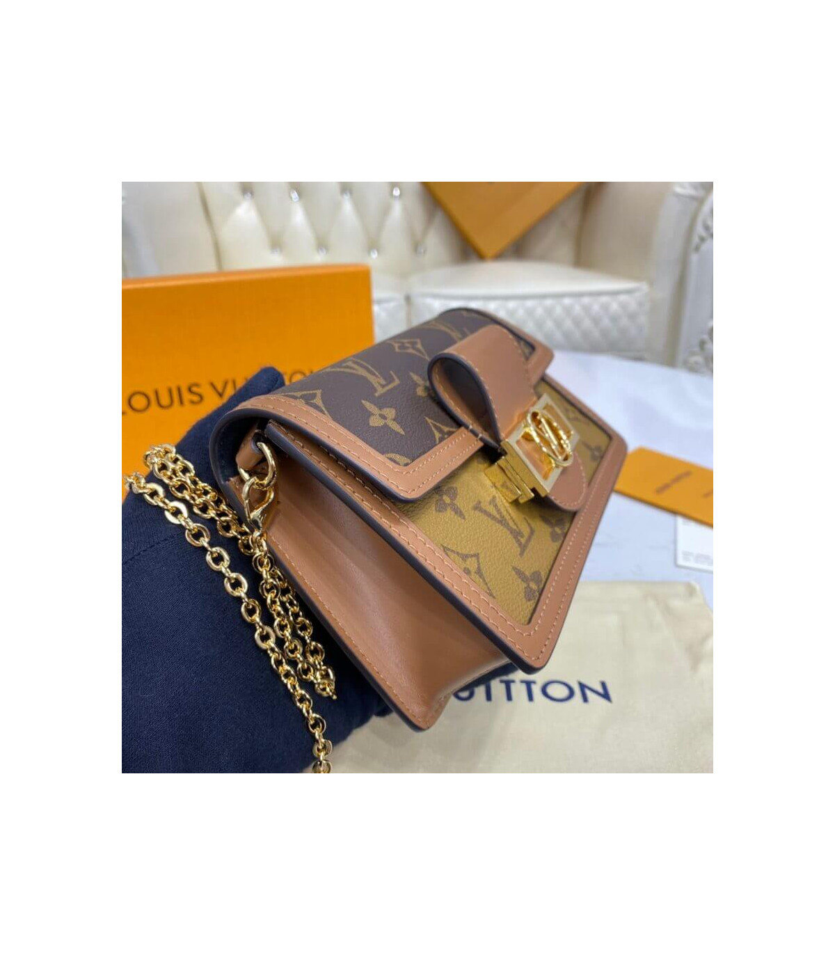 Shop Louis Vuitton Dauphine chain wallet (M68746) by yutamum
