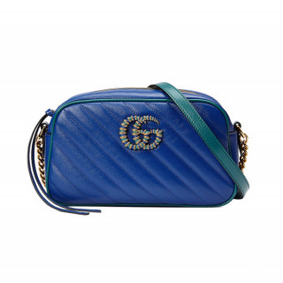 Gucci GG Marmont Small Shoulder Bag Blue and Emerald Leather