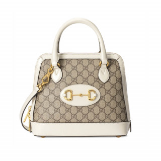 Gucci 1955 Horsebit mall Top Handle Bag In White GG Supreme Canvas