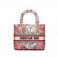 Christian Dior Medium Lady D-Lite Bag Red and White D-Royaume d'Amour Embroidery