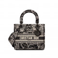 Christian Dior Medium Lady D-Lite Bag Black and White Around the World Embroidery