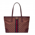 Gucci Ophidia Medium Tote With Web in Burgundy GG Canvas