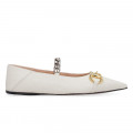 Gucci Chain Leather Ballet Flats with Horsebit in White