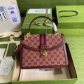 Gucci Ophidia Small Top Handle Bag With Web Burgundy
