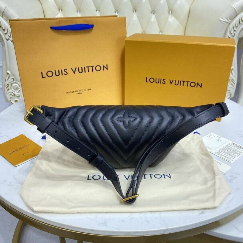 Louis Vuitton Black Leather Quilted LV Logo New Wave Bum Bag – I