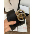 Gucci Black Leather 40mm Belt With Pearl Double G