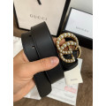 Gucci Black Leather 35mm Belt With Pearl Double G