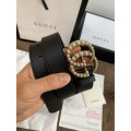 Gucci Black Leather 30mm Belt With Pearl Double G