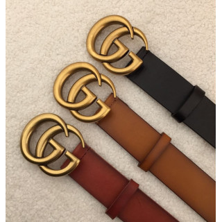Gucci Leather Belt With Double G Brass Buckle