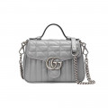 Gucci GG Marmont Grey Matelasse Leather Mini Top Handle Bag