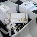 Chanel Lambskin Pearl Flap Bag White
