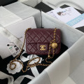 Chanel Lambskin Pearl Mini Flap Bag Burgundy