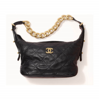 Chanel Black Calfskin Leathe Hobo Bag