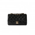 Chanel Black Caviar Mini Rectangular Flap Bag with Light Gold Hardware