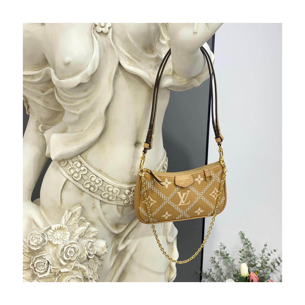 Louis Vuitton Easy Pouch On Strap Handbag Arizona Beige Monogram Embos –  EliteLaza
