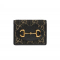 Gucci Horsebit 1955 Jacquard Card Case Wallet Black