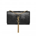 YSL Saint Laurent Kate Bag With Tassel In Crocodile Leather Black