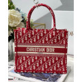 Christian Dior Small Book Tote Bag 26cm Oblique Embroidery Red