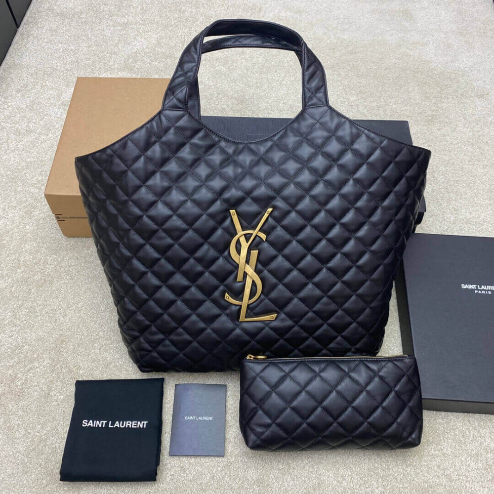 YSL Saint Laurent Icare Maxi Shopping Bag In Black Quilted Lambskin