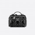 Christian Dior Caro Box Bag With Chain Black Quilted Macrocannage Calfskin