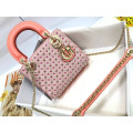 Lady Dior Mini Coral Pink Two-Tone Thread Embroidery Bag With Honeycomb Pattern And Rhinestones