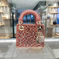 Micro Lady Dior Bag Dark Pink Metallic Canvas Embroidered with Multicolor Crystals