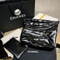 Chanel 22 Small Handbag Shiny Calfskin Black with Black logo