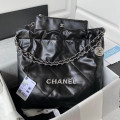 Chanel 22 Small Handbag Shiny Calfskin Black Silver