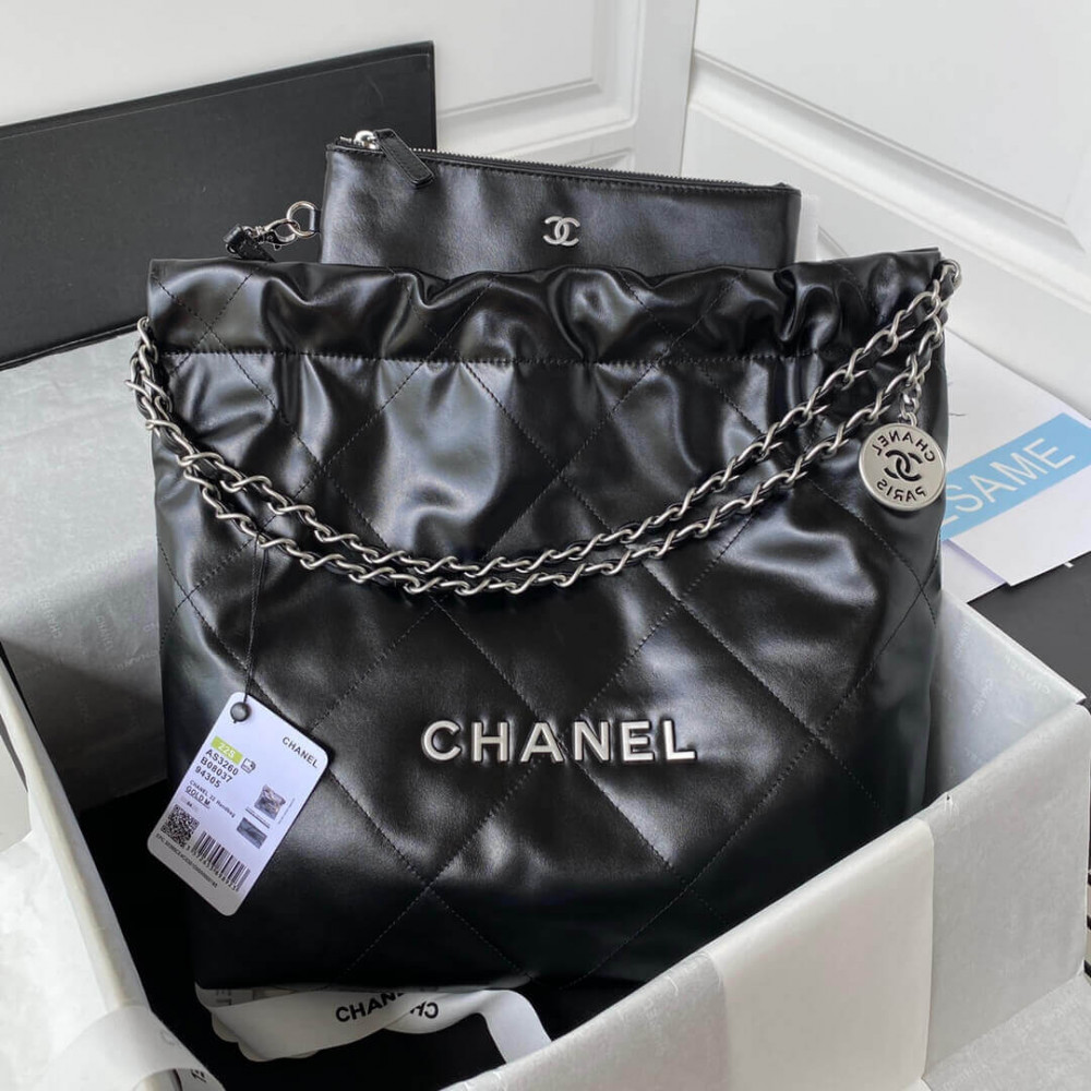 CHANEL Shiny Calfskin Quilted Small Chanel 22 Grey 1069958
