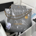 Chanel 22 Small Handbag Shiny Calfskin Grey With logo Gold