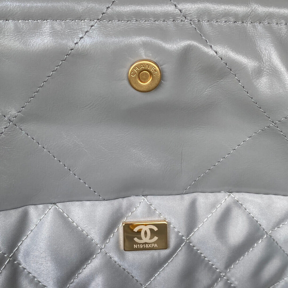 Chanel 22 Small Handbag Shiny Calfskin Grey With logo Gold