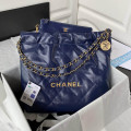 Chanel 22 Small Handbag Shiny Calfskin Blue Gold