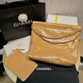 Chanel 22 Small Handbag Shiny Calfskin Camel Gold Metal