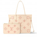 Louis Vuitton Monogram Empreinte Leather Neverfull MM Creme/Pink