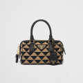 Prada Symbole Embroidered Fabric Top-Handle Bag 1BB846 Black/Beige