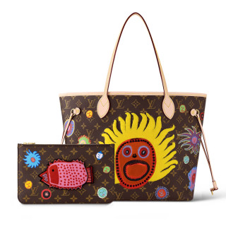 LV x YK Monogram Neverfull MM with Faces Print and Embroidery