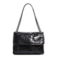 Saint Laurent Niki Medium Crinkled Glossed-Leather Shoulder Bag Black