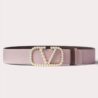 Valentino Vlogo Signature Reversible Belt In Shiny Calfskin With Pearls 40 mm