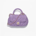 Chanel Mini Sequin Flap Bag with Top Handle Purple Tweed