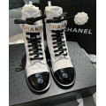 Chanel Quilted Lambskin & Patent Calfskin Lace Up Combat Boots