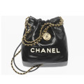Chanel Mini 22 Handbag Shiny Calfskin & Gold Metal Black