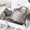 Christian Dior Mini Lady Dior Bag Metallic Calfskin with Platinum Beaded Cannage Embroidery