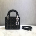 Christian Dior Mini Lady Dior Bag Black Calfskin with Platinum Beaded Cannage Embroidery