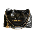 Chanel 22 Bag Handbag Black Shiny Calfskin