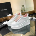 Chanel Grained Calfskin Leather Thick Sole Logo Sneakers White Light Pink