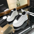 Chanel Grained Calfskin Leather Thick Sole Logo Sneakers White Black