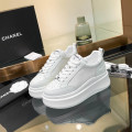 Chanel Grained Calfskin Leather Thick Sole Logo Sneakers White