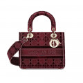Dior Medium Lady D-Lite Bag Burgundy Cannage Embroidered Velvet